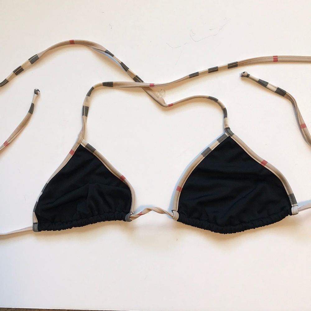 Black Burberry Nova Check Trim Bikini Top